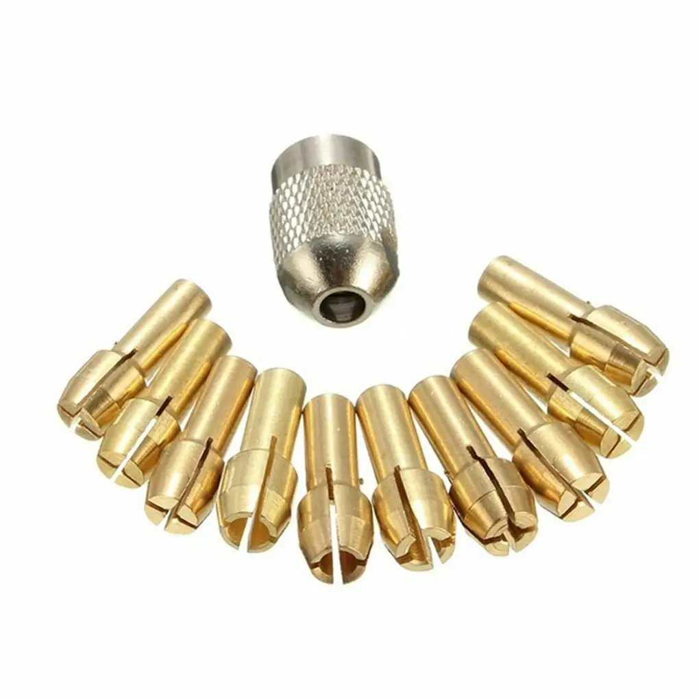 11Pcs 0.5-3.2mm Mini Drill Chuck Electric Drill Motor Shaft Fixture Brass Collet Copper Cap Axis Drill Collets