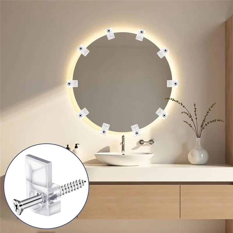 【Bestselling Product】 AT29-32Pack Mirror Holder Clips,Clear Plastic Mirror Clip,Frameless Mirror Mounting Hardware,Mirror Holders For Wall Mounting.