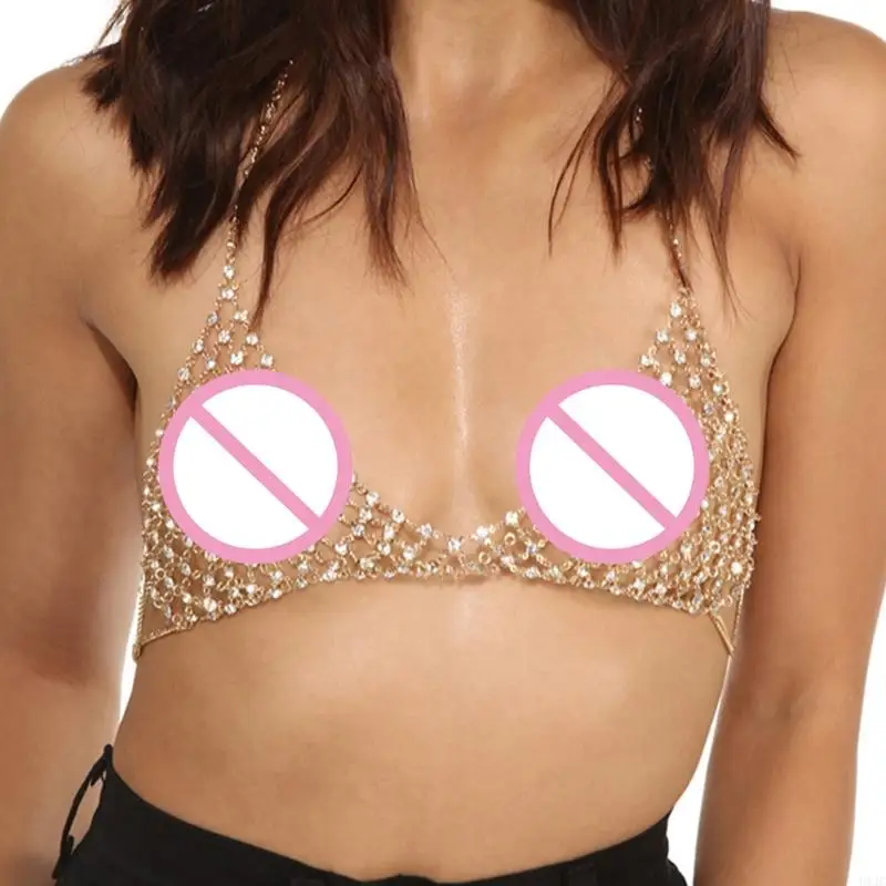 U1JC Vacation Leisure Sexy for Rhinestone Chest Chain Fashion Bra Chain