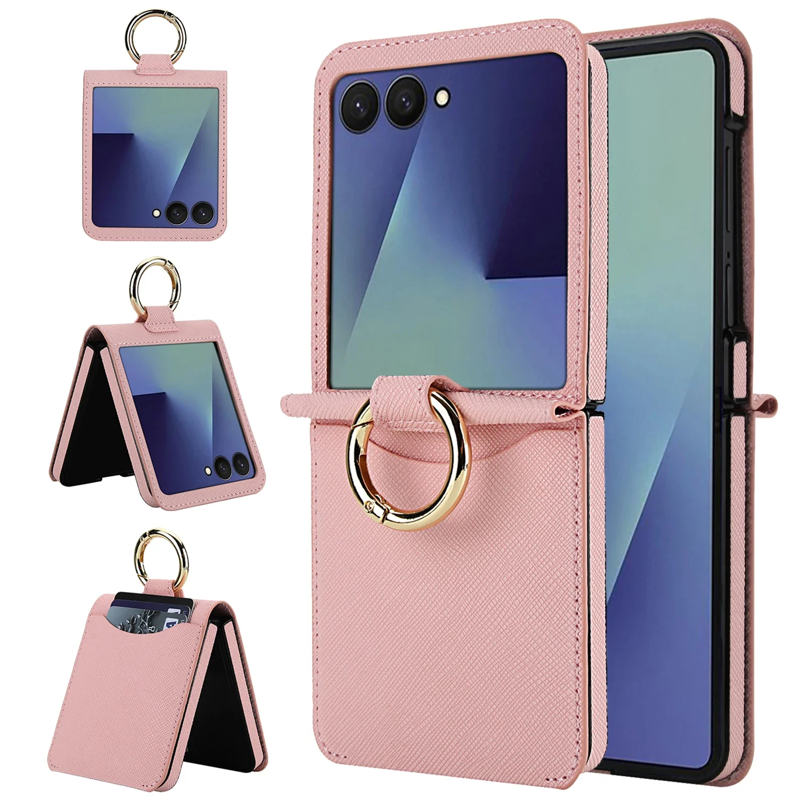 Elegant Leather Wallet Phone Case with Card Slot and Ring Holder Grip - Shockproof Cover