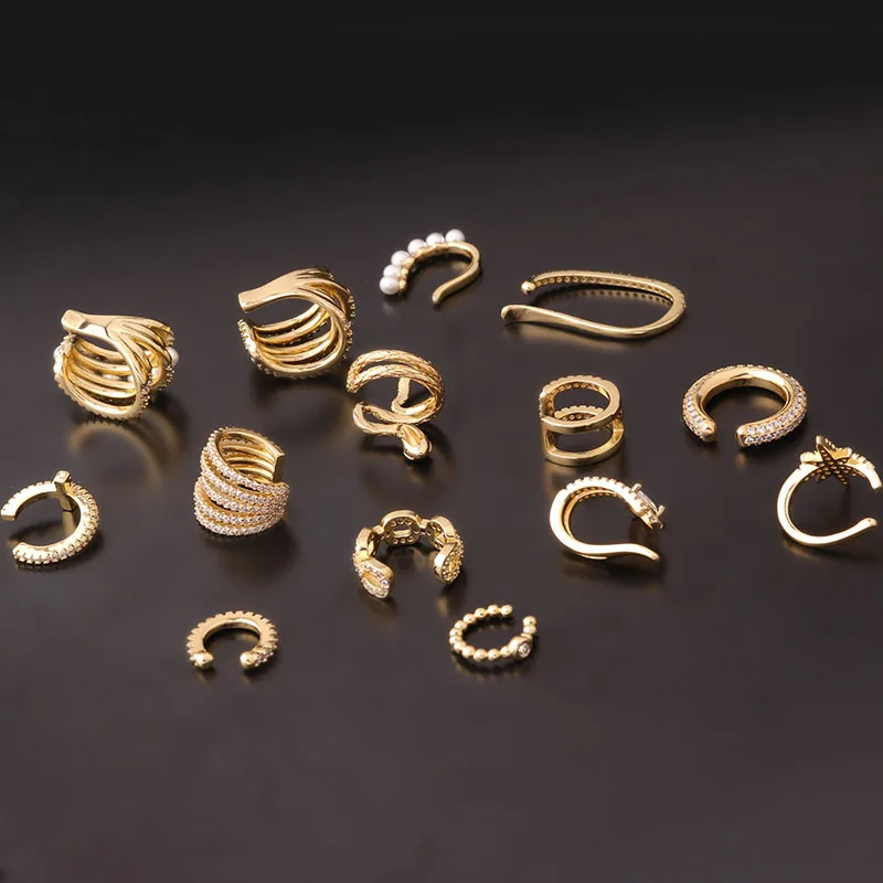 Stainless Steel Ear Clip Pearl Earrings Fake Piercing Snake Zircon Cuffs Ring For Women ear clip earrings clip earrings ear clip ear accessories