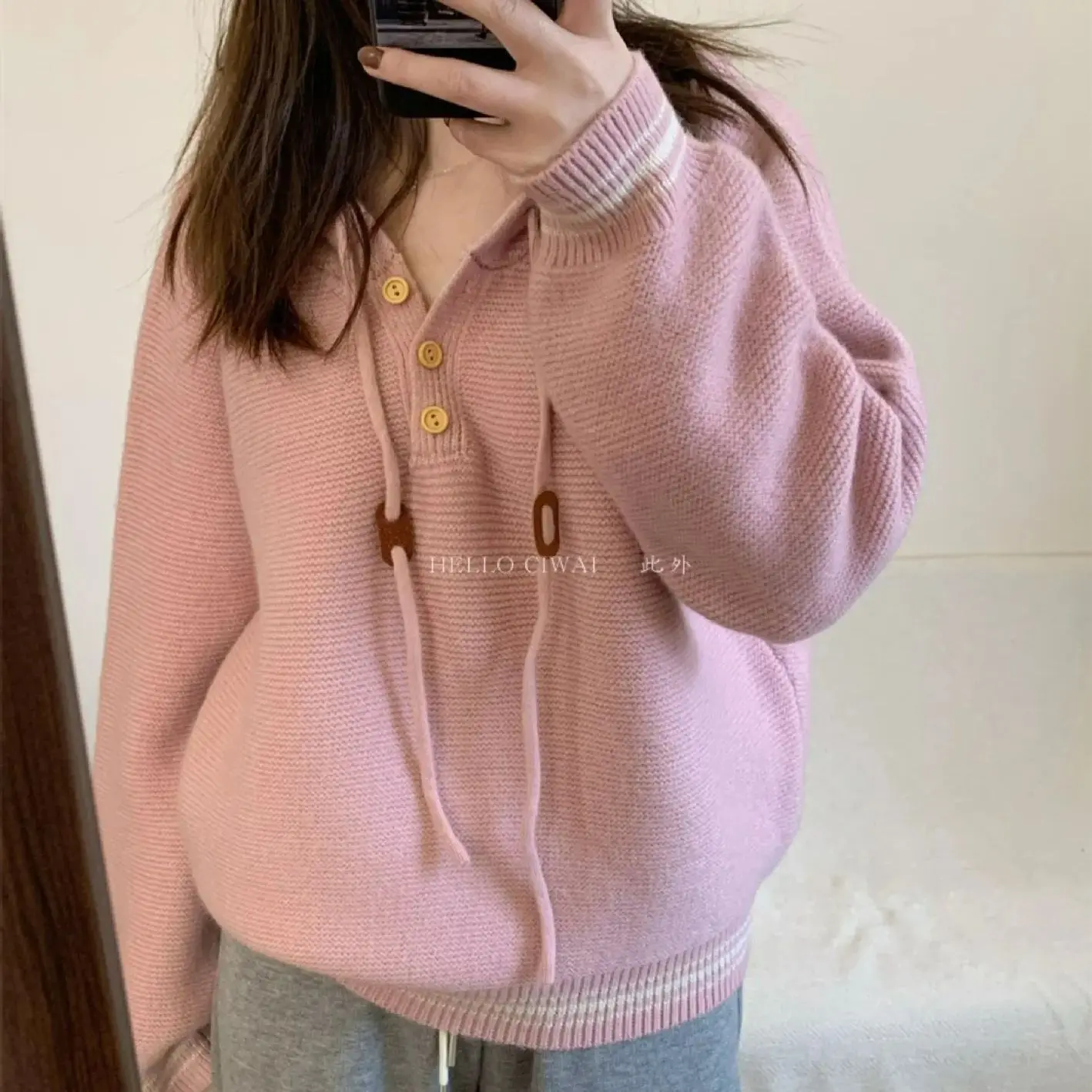 

Hsa Hooded pullover sports sweater for women winter Solid Candy Color college style bottoming sweater loose slim Jumpers