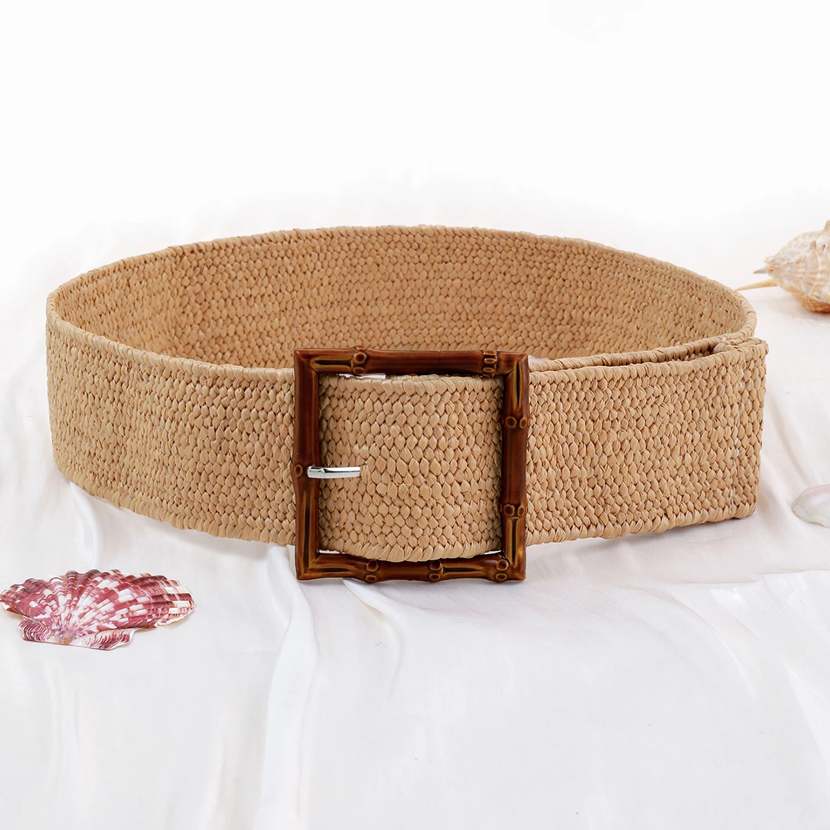 New Bohemia Square Pin Buckle Elastic Braided Belts Women PP Straw Fake Grass Woven Wide Waistband Dress Decorative Vacation Hot ins boys and girls baby big ears grass sun hat baby beach straw hat panama sunscreen sun hat solid color children s straw hat