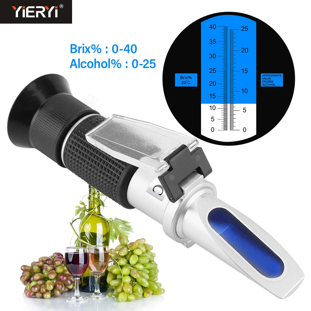 

0-40% Brix 0-25% Alcohol Grapes Wine Refractometer ATC Handheld Concentration Meter Fruit Sugar Content Tester Measurement