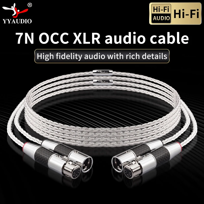 YYAUDIO-Pure 7N OCC cabo de áudio prateado com fibra de carbono, XLR equilibrado conector, 3 pinos, Hifi, XLR, 1 par