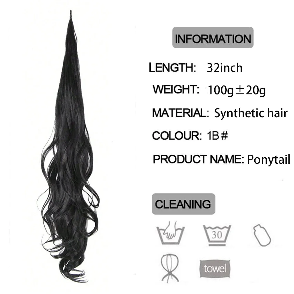 Synthetic Ponytail 32 Inch Wave Flexible Wrap Around PonyTail Long Fake Tail Hair Extensions Women Synthetic Natural Wavy Hairpiece Pony Tail