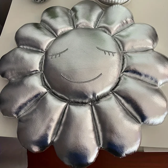 Coussin tournesol argenté, 1 pièce, tapis Texture cuir pour chambre à coucher, salon, oreiller souriant mignon, coussin de bureau, décoration de la maison 1