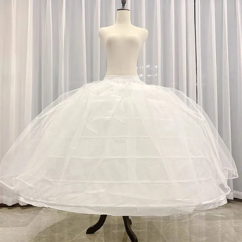 Women's 7 Hoops 2 Tiers Tulle Puffy Crinoline Skirt Petticoats Dress Floor Length Pannier Bustle Wedding Quinceanera Underskirt