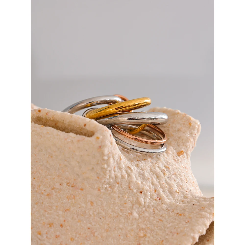 Yhpup Stainless Steel 5 Links Stacked Rings for Women