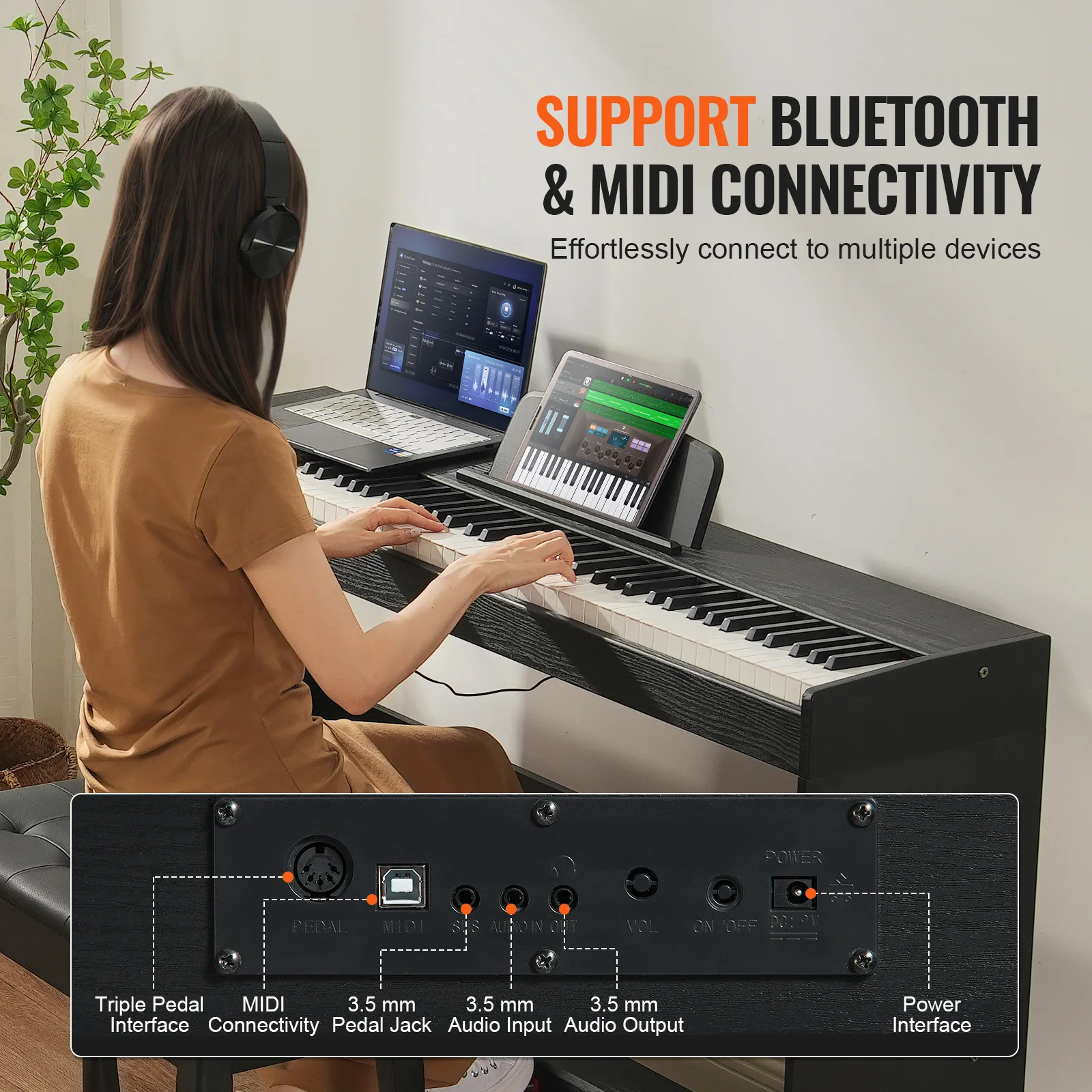 Weighted Digital Piano Keyboard with Dual Mode and 200 Tones