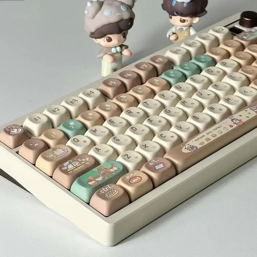 Teclado Keycaps Grupo Cacau Bonito Russo Inglês Khaki Perfil Moa Pbt Sublimação de Corante Térmico Teclado Mecânico
