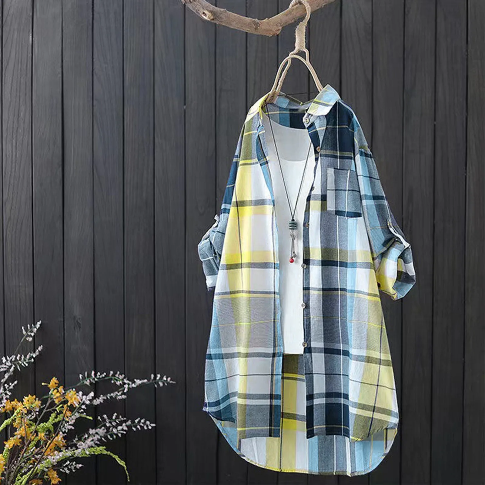 

Женская рубашка в клетку, Свободная Повседневная Блузка с длинным рукавом и защитой от солнца, весна-лето