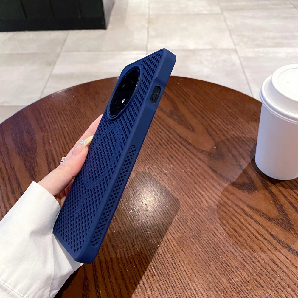 Luxury Heat Dissipation Mesh Magnetic Phone Case with Wireless Charging Honeycomb Cover