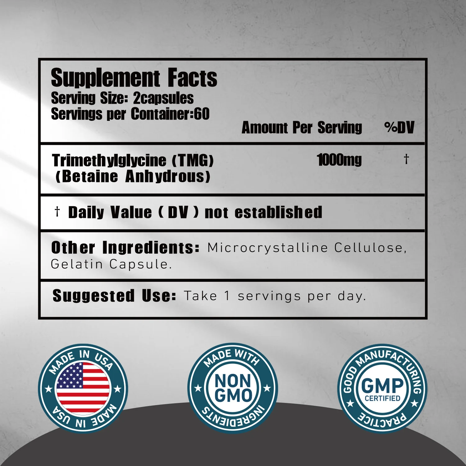 TMG Betaine Anhydrous Supplement for Liver Heart Health Gluten Free Non GMO