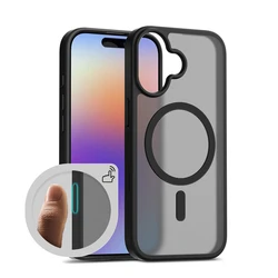 Matte Translucent Frosted Phone Case with Magnetic Camera Button for iPhone 16 Pro Max (Black)