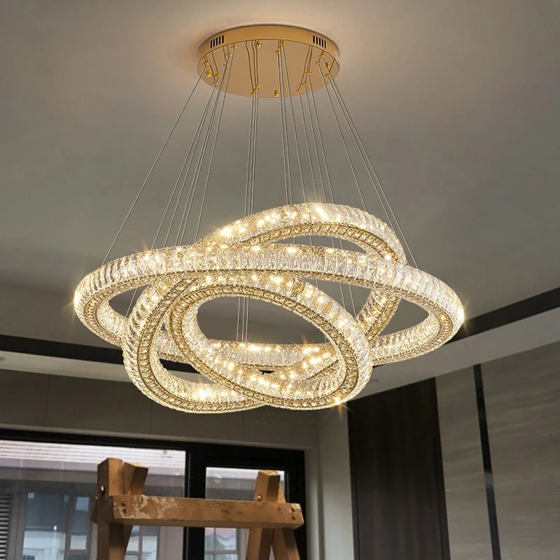 

Потолочная хрустальная люстра, роскошный круглый бриллиантовый настенный светильник, лампа для гостиной, столовой, осветительный прибор с регулируемым проводом