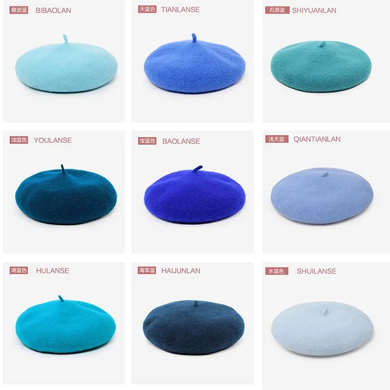 Blue Wool Beret Retro Knitted Painter Hat Bud Hat Japanese Autum Winter Vintage Caps Keep Warm Cute Casual Women Men Beret