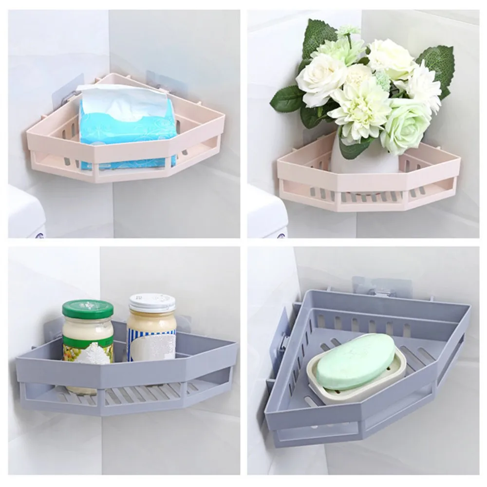 Traceless Plastic Bathroom Kitchen Storage Rack Organizer Creative Bathroom Hollow Corner Shelf Shampoo Holder Home Accessories bathroom shelf bathroom shelf rack bathroom storage rack