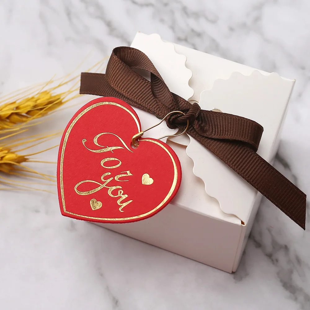 Heart Shaped Thank You Tags Red White Black Paper Cards Labels Gift Bags Hang Tag for Wedding Birthday Xmas Party Supplies 100pcs