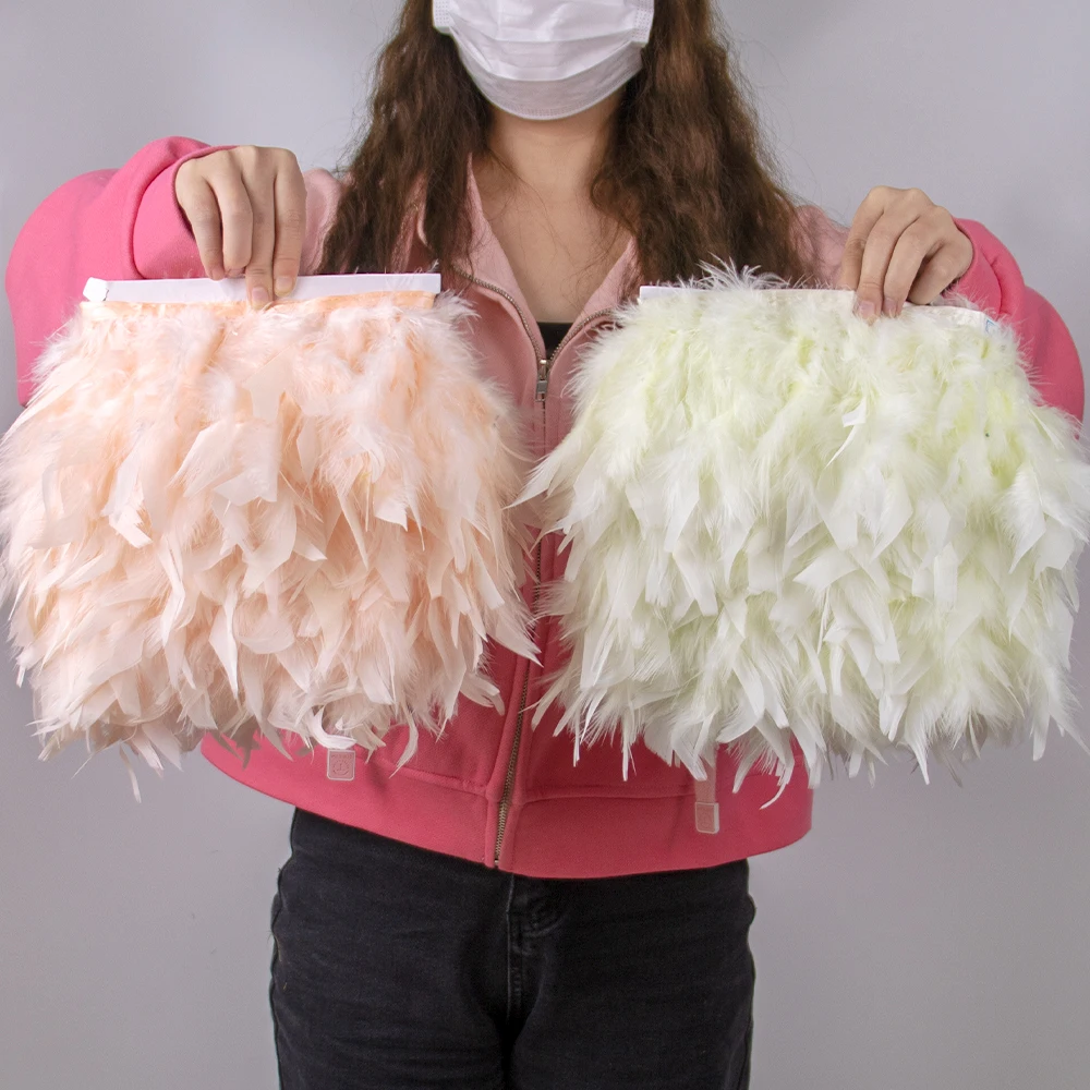 Multicolor Natural Turkey Feather Trim Ribbon 4-6 Inches Fluffy White Marabou feathers Trims Lace for Party Skirt Clothing Decor