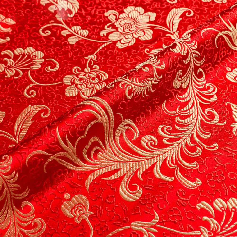 Brocade Jacquard Fabric Floral Feather Pattern Damask Silk For Sewing Women Dress Cap DIY Craft Home Textiles Curtain Tablecloth