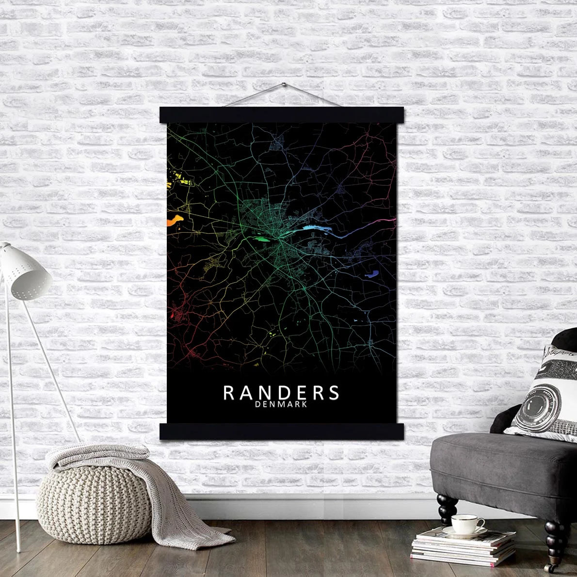 Randers Denmark City map Canvas Prints Artwork Pantings Poster Wall Art With Magnetic Frame Hangers Hanging Kit | Дом и сад