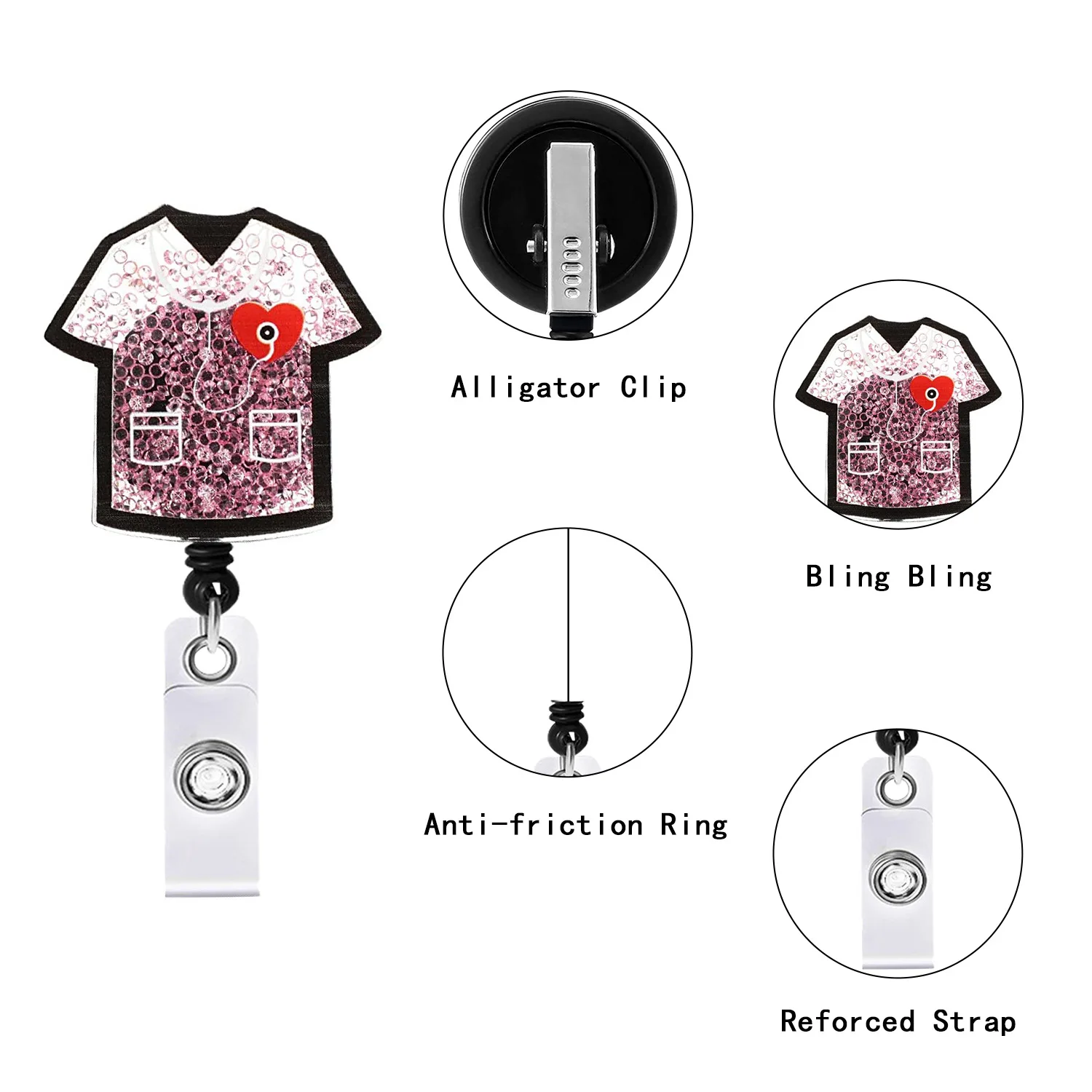 Acrylic Skeleton Quicksand Badge Holder Cartoon Syringe Pills Clothing Retractable Rotating Badge Reel for Doctor Nurse 3