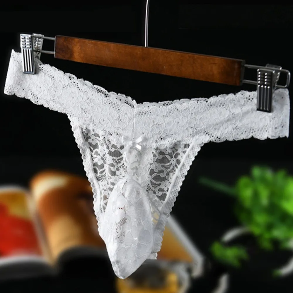 

Black Briefs Lace Breathable Comfortable Large Size Sexy Thong Panties Underwear L~2XL Men\\'s Sexy Nylon Red White