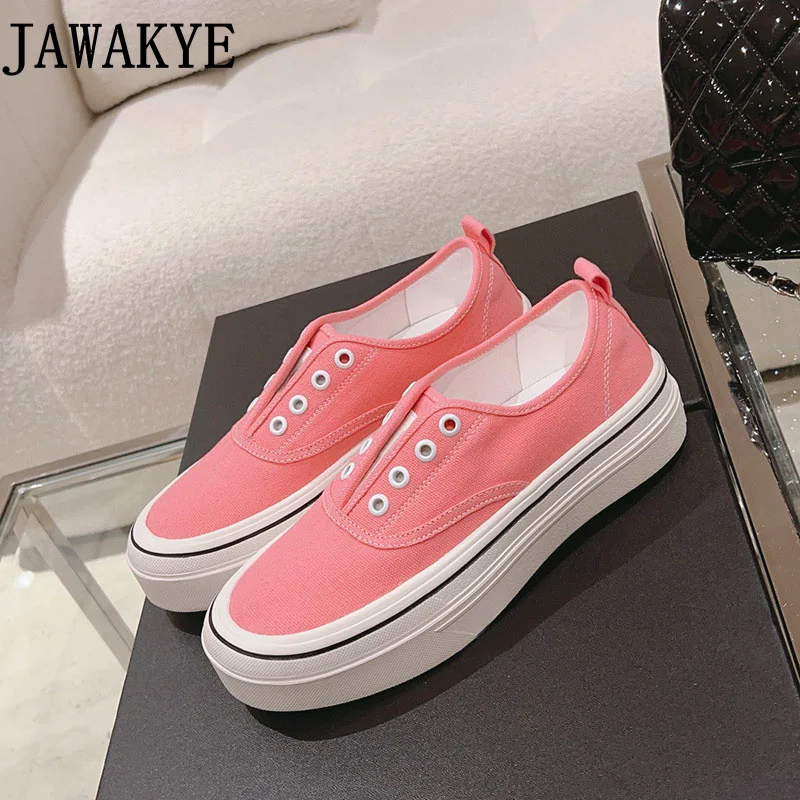 

Pink Canvas Shoes 5cm High Flat Platform Sports Shoes Thick Soles Women's College Casual Vulcanized Shoes New 2023