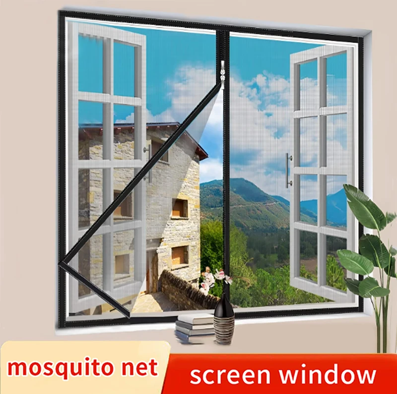 Black，Multi size window mesh with zipper Self-adhesive zipper ,mosquito nets for windows anti mosquito window door curtain mesh