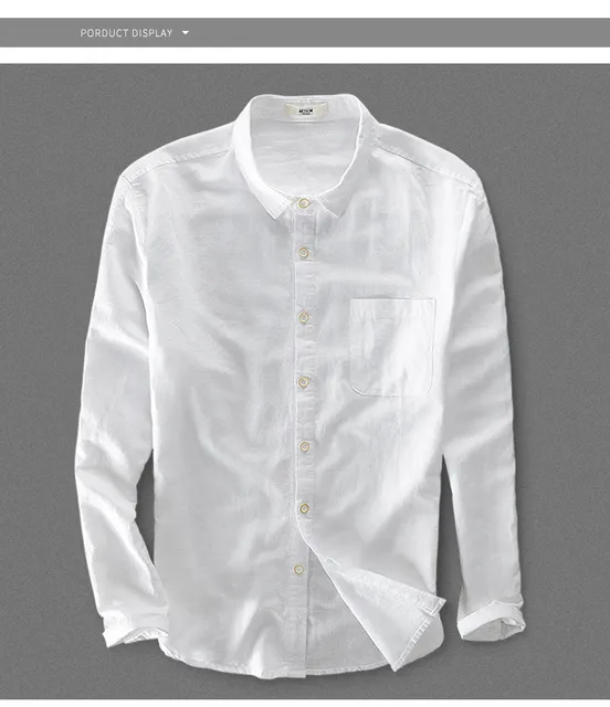 Chemise Homme Lin Coton Manches Longues Col Mao - Uni, Printemps/été, Business Casual, Grande Taille