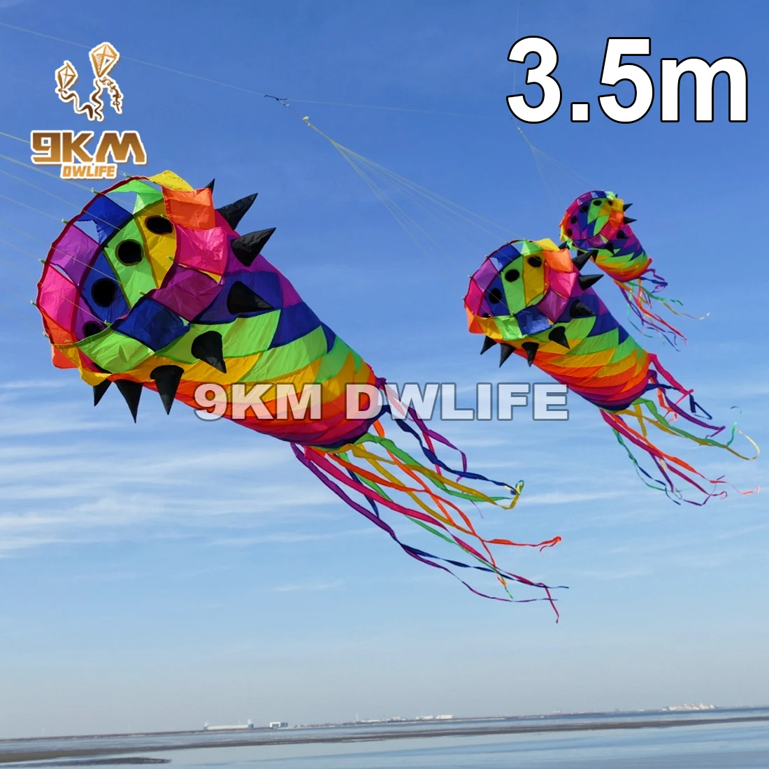 9KM Giant 3.5m Shaped Kite Line Laundry Spinning Windsock Super Turbin