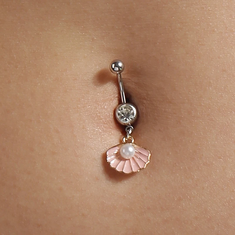 Aihua 4 teile/satz Sommer Strand Perle Shell Nabel Piercing Chirurgenstahl Körper Bauchnabel Ring für Frau Sexy Körper Schmuck – Detail 3