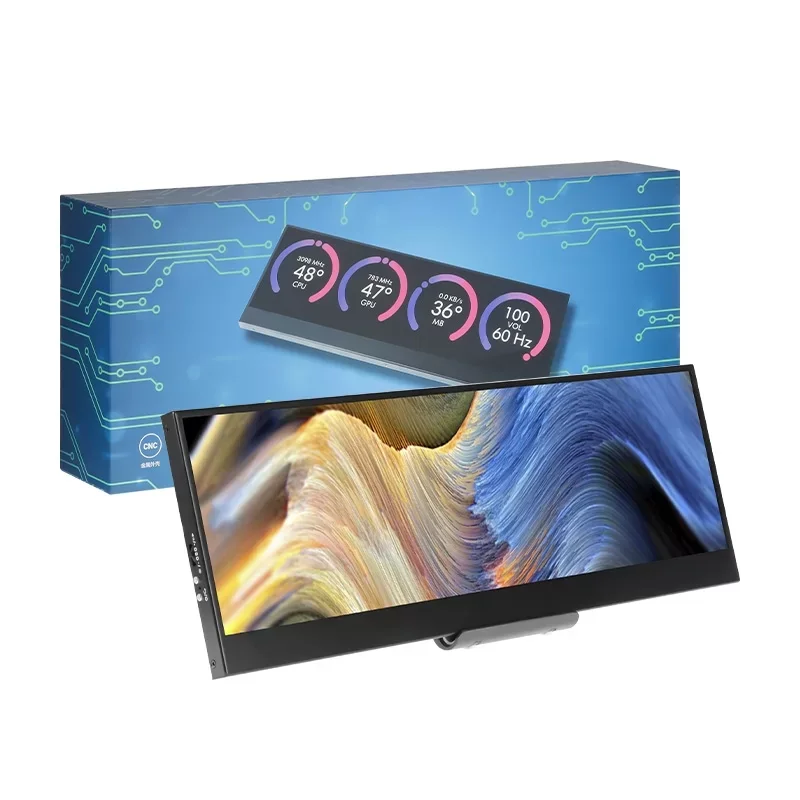 IPS 롱 스트립 스크린, 듀얼 미니 HDMI 호환 CPU 모니터링 스크린, 스탠드 OSD 메뉴, DIY 라즈베리 파이 디스플레이, 14 인치, 1920x550