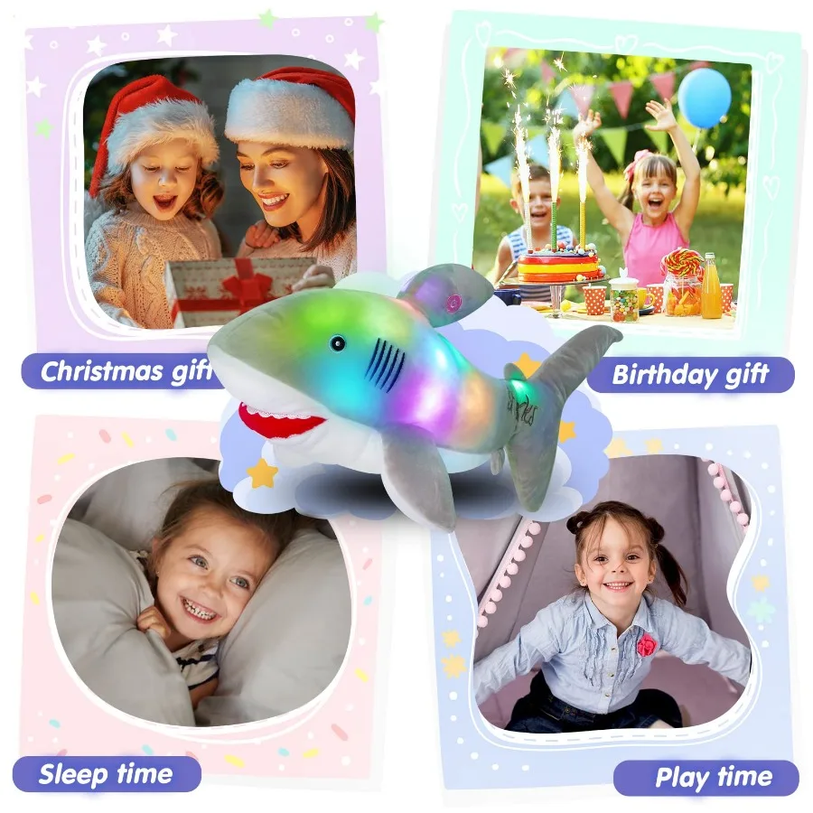 Light-up Shark Doll 55cm Plush Toys PP Cotton Sleeping Throw Pillows Soft Cute Stuffed Animals for Girls Glow Toy