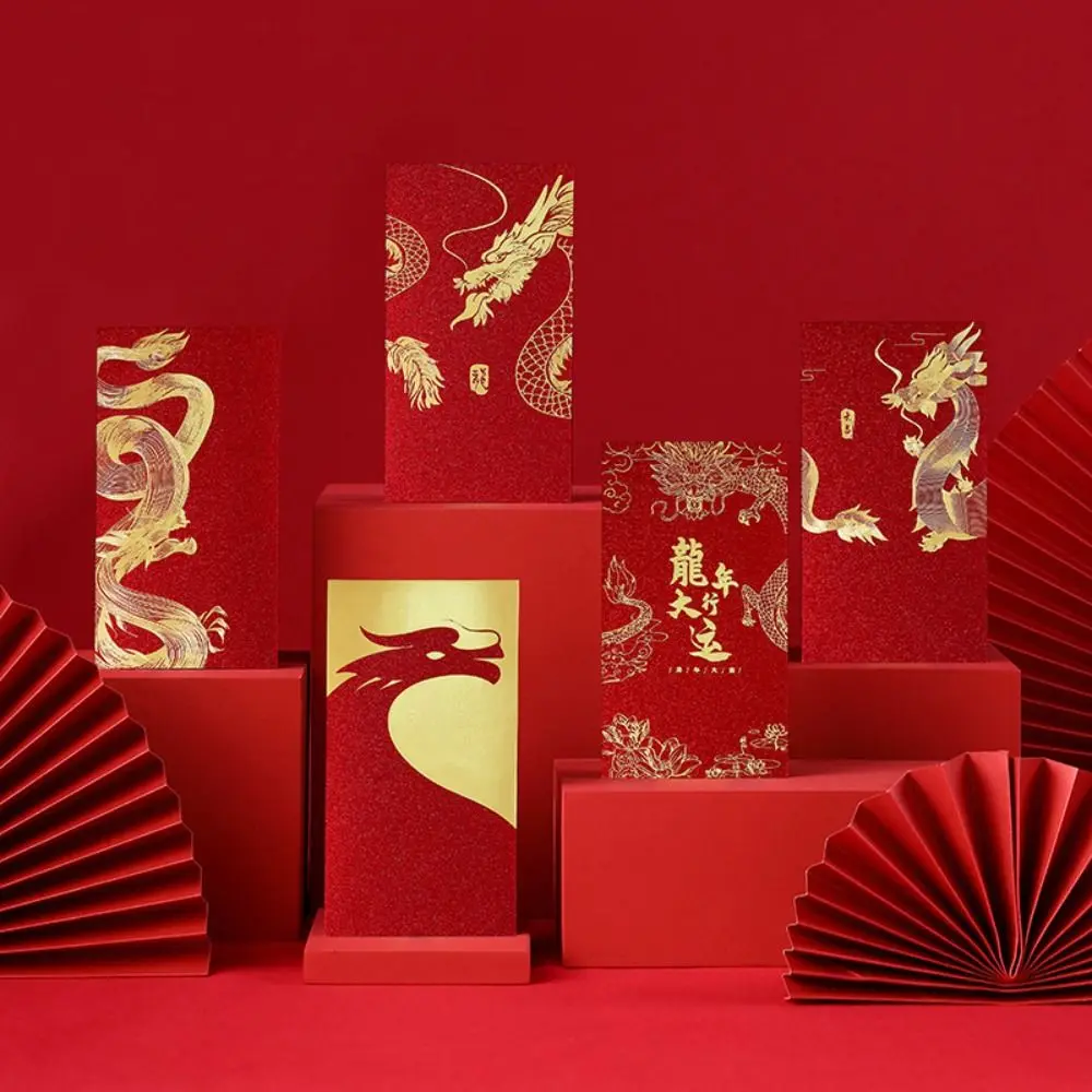 

New Year's Blessing Bag Red Envelope Luck Money Bag Dragon Patterns Money Bags Best Wishes New Year Packet Red Pocket
