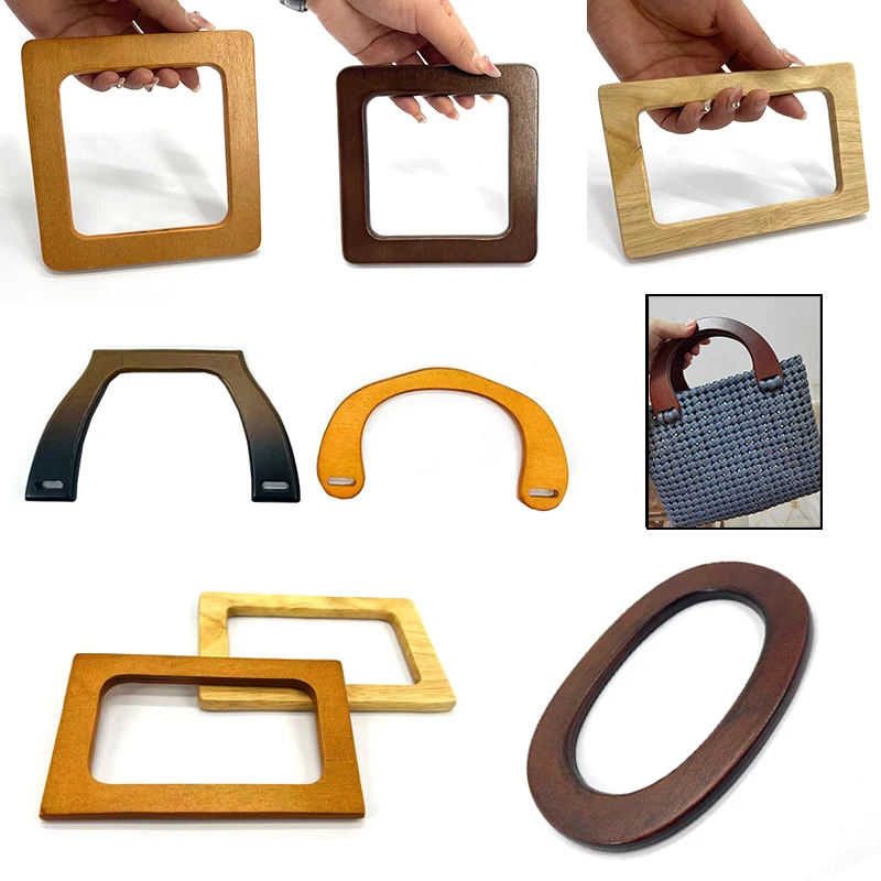 

7 Styles Wooden Bag Handle Decorative New Square Wood Strap Solid Color Hand Bag Replacement Accessories DIY Women's Clutch Bag