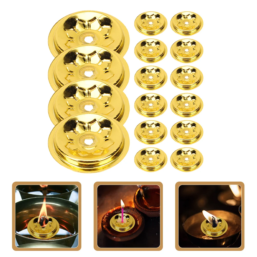

16 Pcs Butter Lamp Oil Float Wick Holders Floating Kickstand Water Tray Buddhism Supplies Metal Wicks Disc