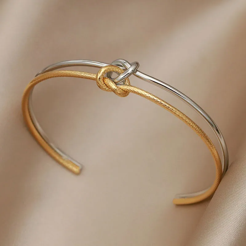 Stainless Steel Metal Mix Color Knot Open Bangles&bracelets for Women Fashion Brand Jewelry Bangle Accessories