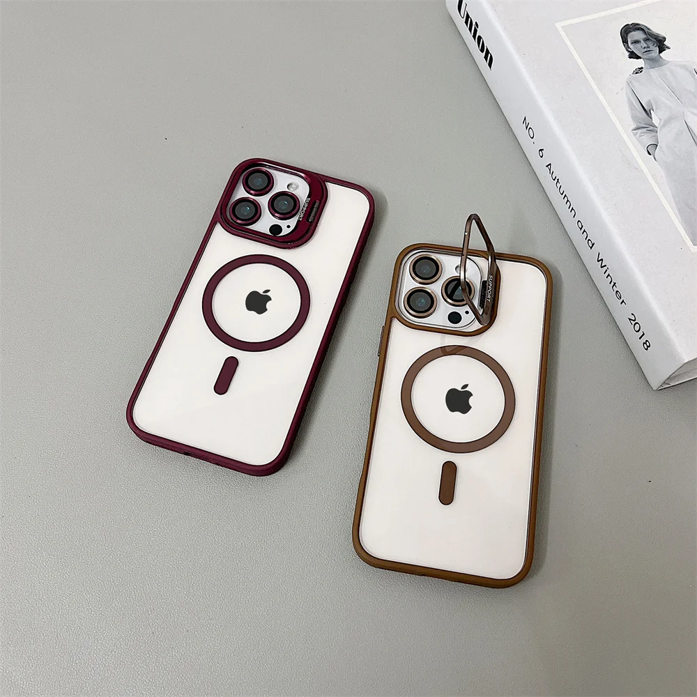 Luxury Magnetic Shockproof Phone Case with Stand and Glass Lens Protector Cover