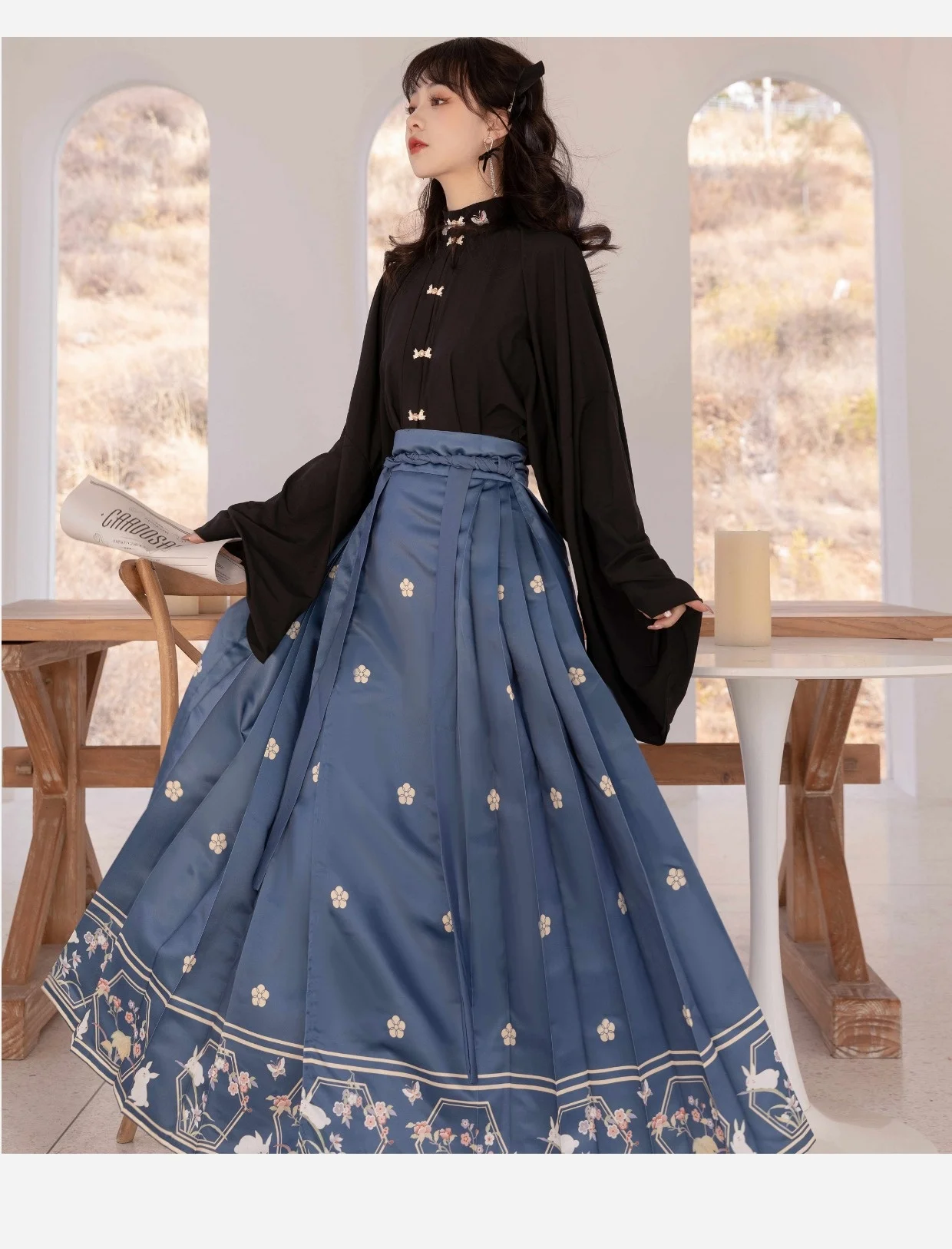 

Ming Dynasty Hanfu Stand Collar Top Ma Mian Skirt Chinese Traditional Hanfu Dress Suit Daily Wear Spring