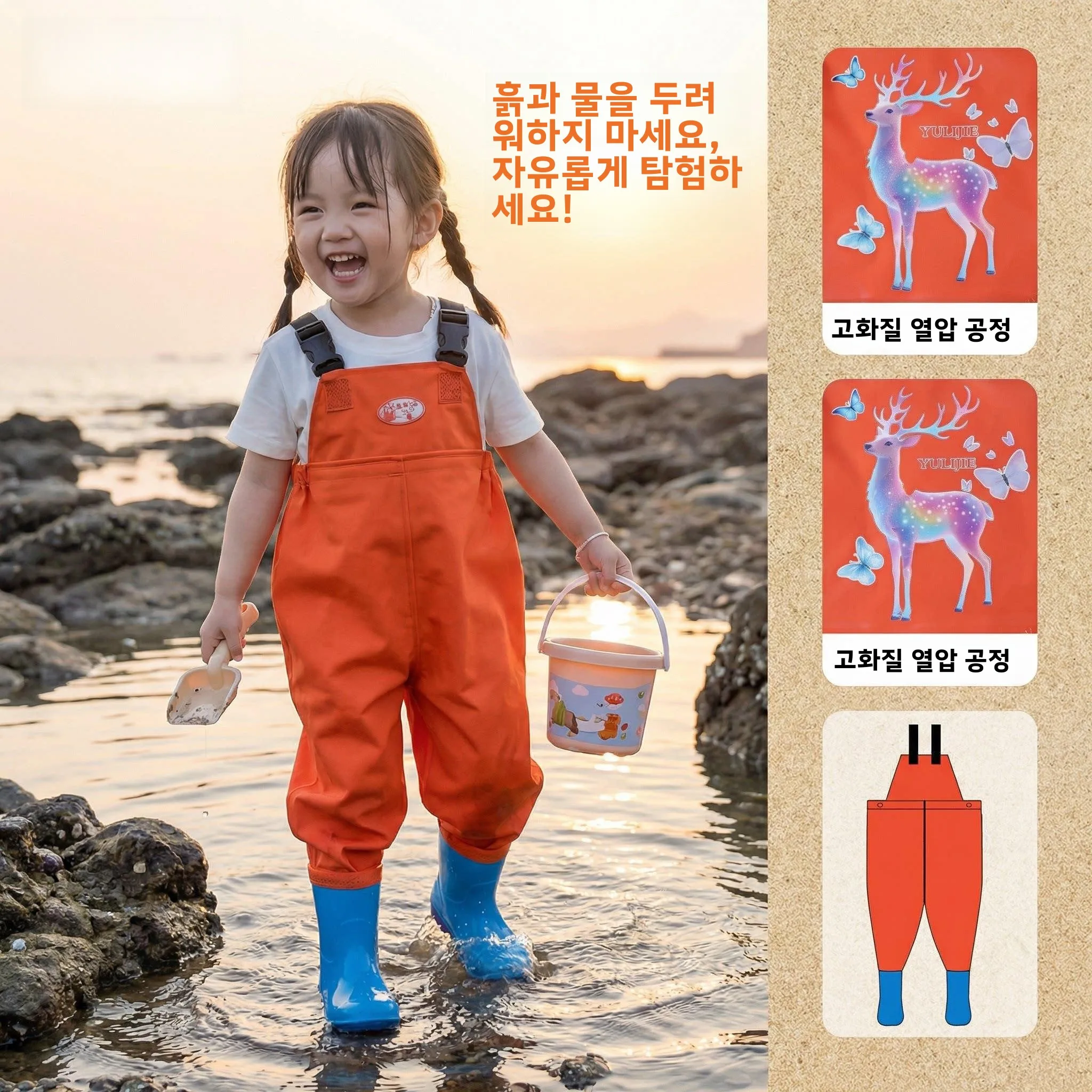 어린이용 방수복(부츠 포함) 모래밭 놀이 및 물놀이용 방수 의류