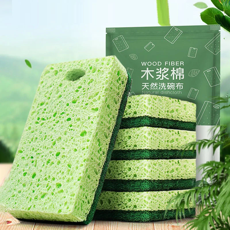 

2Pcs Wood Pulp Cotton Double-sided Cleaning Sponge Household Scouring Pad Kitchen Cloth Dish Kitchen Accessories