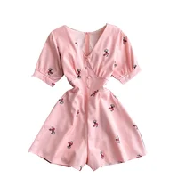 Summer Women's Jumpsuit Korean Vacation Style V-neck Print High-waisted Wide-leg Jumpsuit New Female Slim Jumpsuits DE651 - Image 5