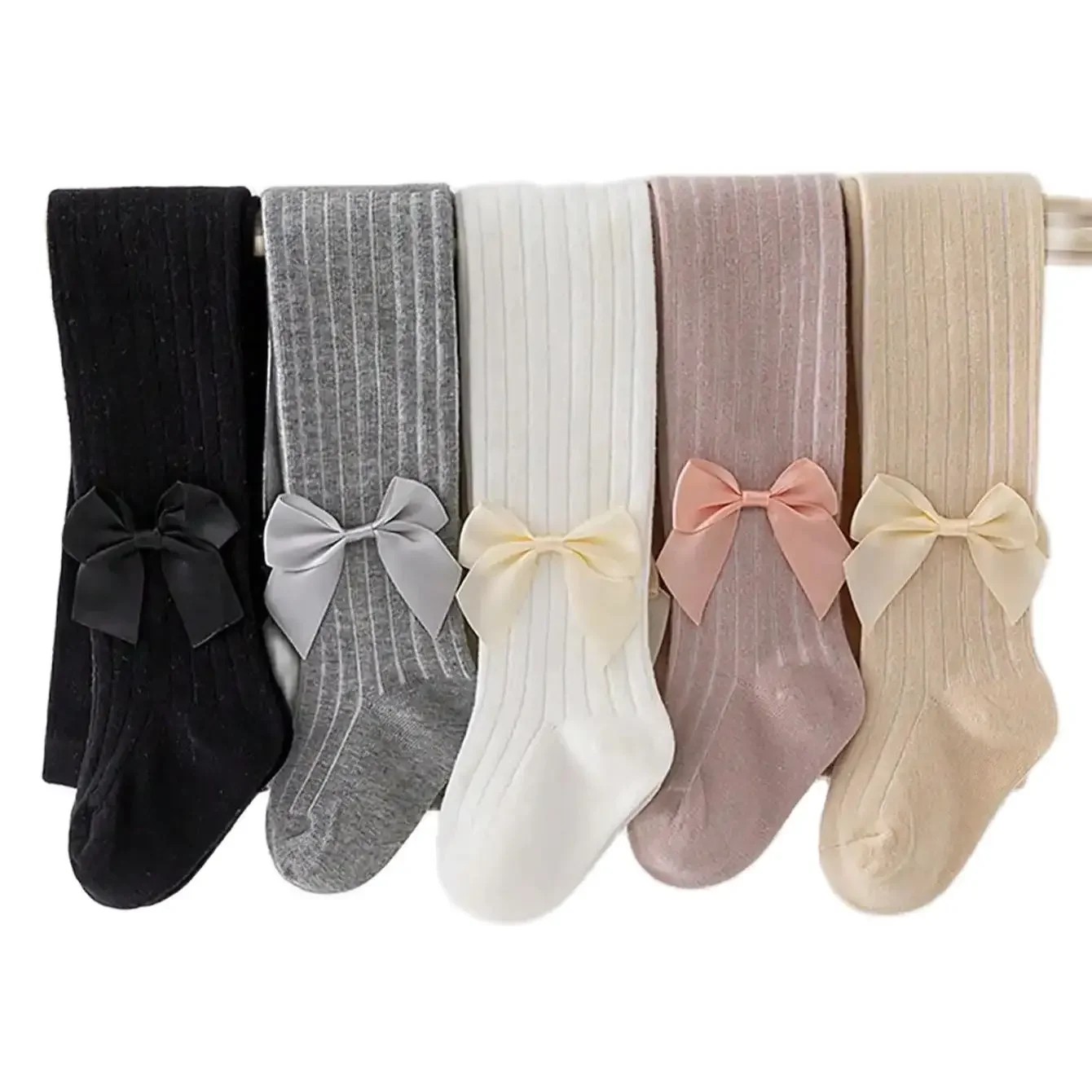 0-12Y Kinder Baumwolle Strumpfhosen Hosen Mädchen Satin Schleife Strumpfhosen Kinder Leggings Baby Mädchen Einteilige Strumpfhosen Säuglings Gestrickte Strumpfhosen – Detail 2