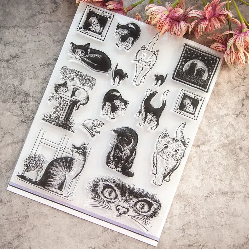 Lovely Cat Clear Stamp Transparent Silicone DIY Stamp Seal Sheet for Scrapbooking Making Album Photo Handmade Decoration