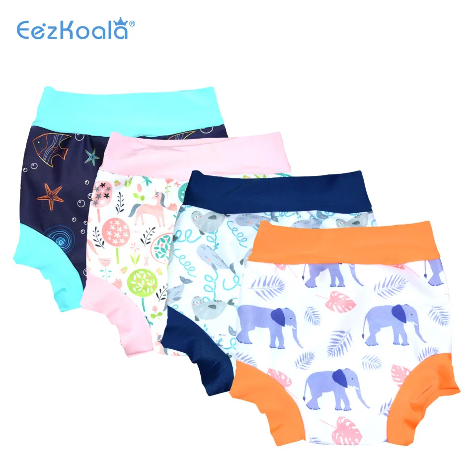 Eezkoala 10pcs S/M/L High Waist Swimming Nappies Baby Leakproof Swimming Diaper Baby Swimwear Boys Girls  Printed Cloth Diapers