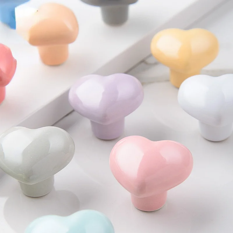Door Knobs and Handles Furniture Handles Kitchen Door Handles Ball Lever Knob Ceramic Cartoon Cabinet Knobs and Handles Colorful Heart Drawer Closet Kids Room Furniture Handle