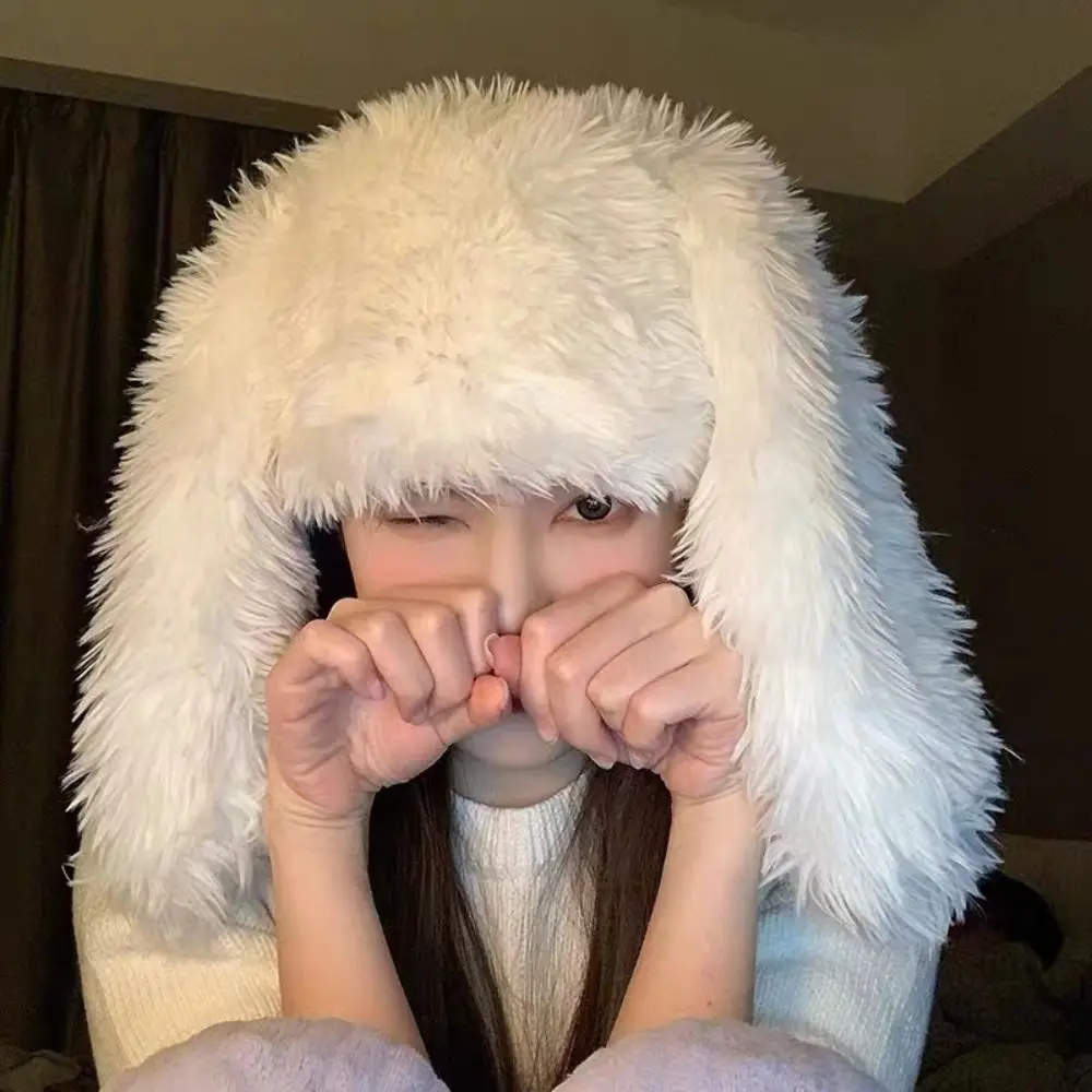 

Novelty Rabbit Ears Beanies Korea Ins Niche Cute Bunny Plush Pullover Cap Winter Warm Keeping Funny Photography Women's Hats