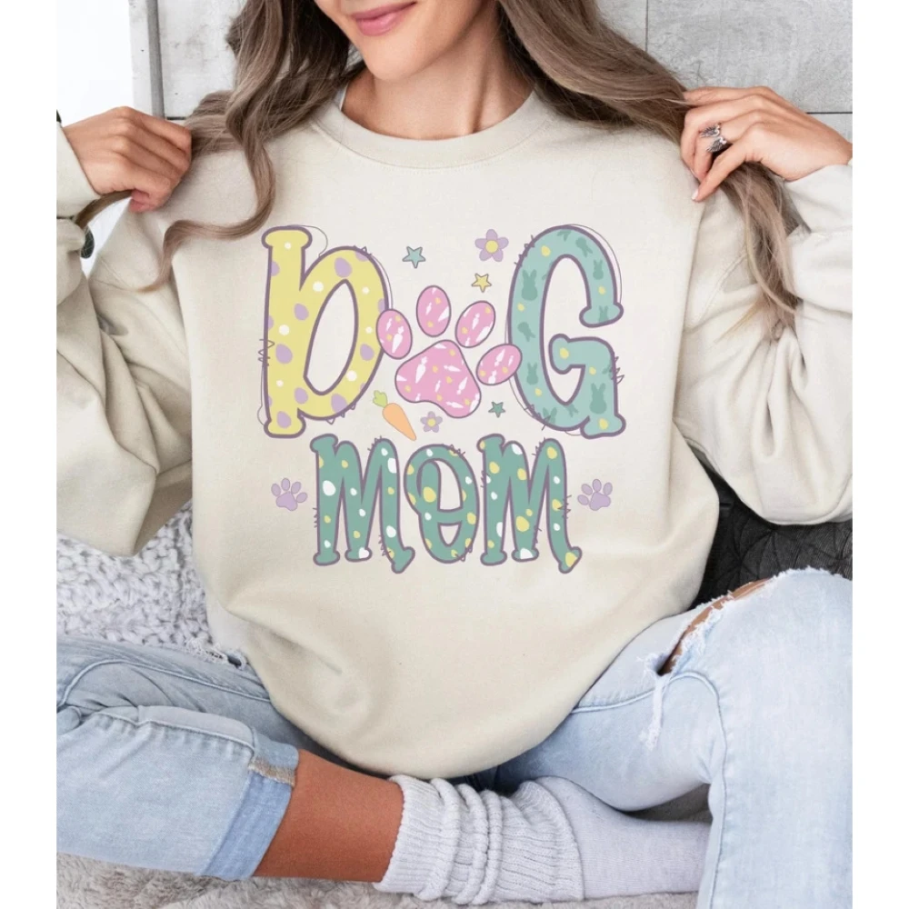 

Dog Mom Easter Sweatshirt Personalized Bunny Rabbit Sweater Coquette Aesthetic Trendy Kawaii Cute Tops Women Y2k Crewneck Shirt
